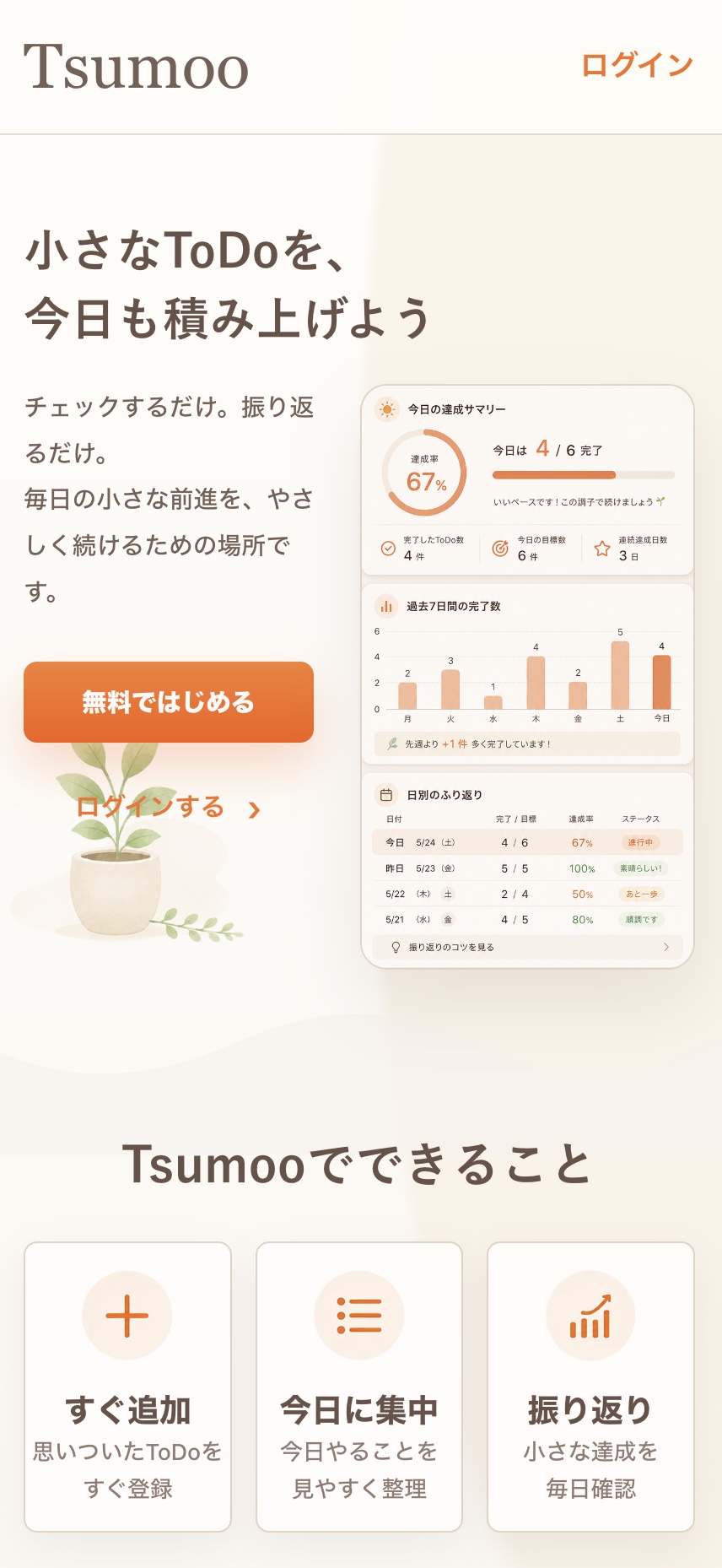 Tsumoo 公開LP SP画面