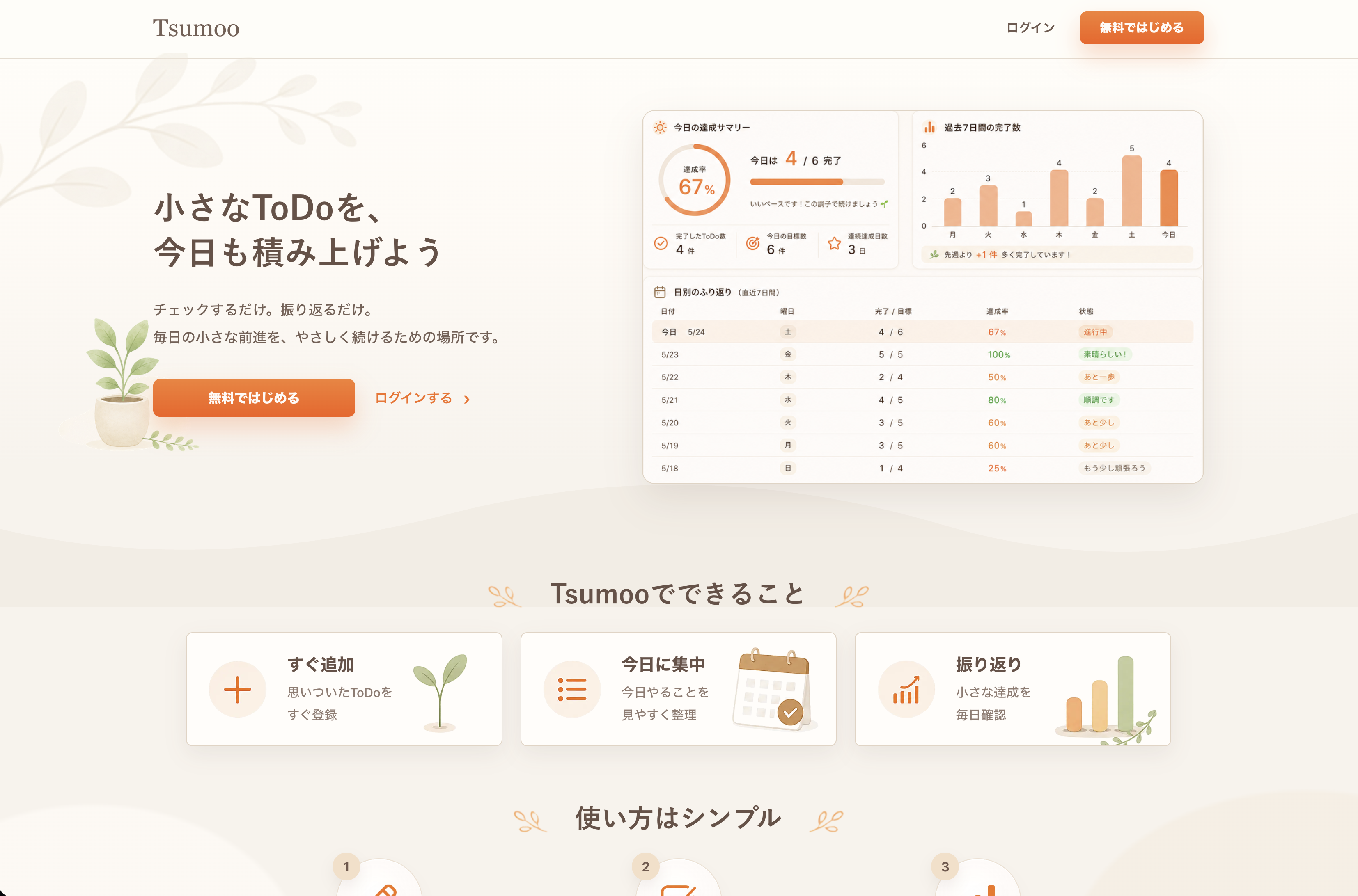 Tsumoo 公開LP PC画面